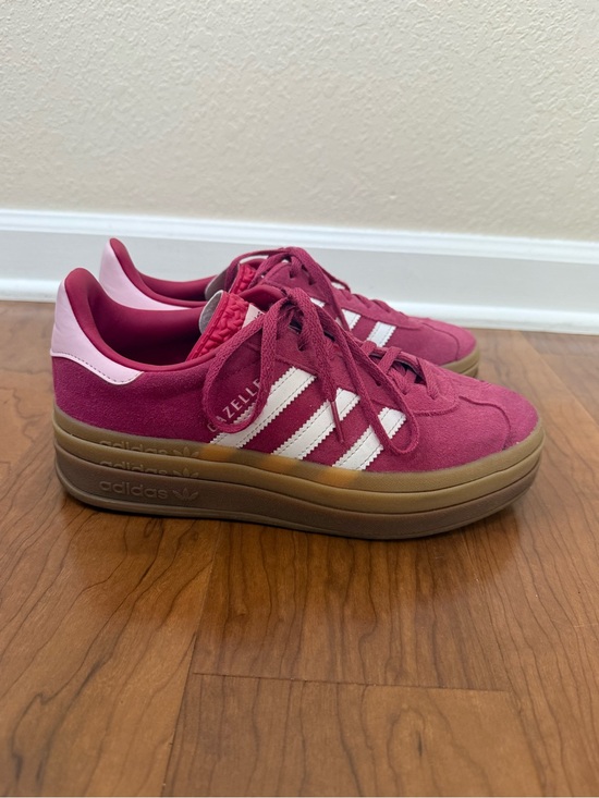 adidas Shoes - adidas Women’s Gazelle Platform Sneaker - Magenta with White Stripes